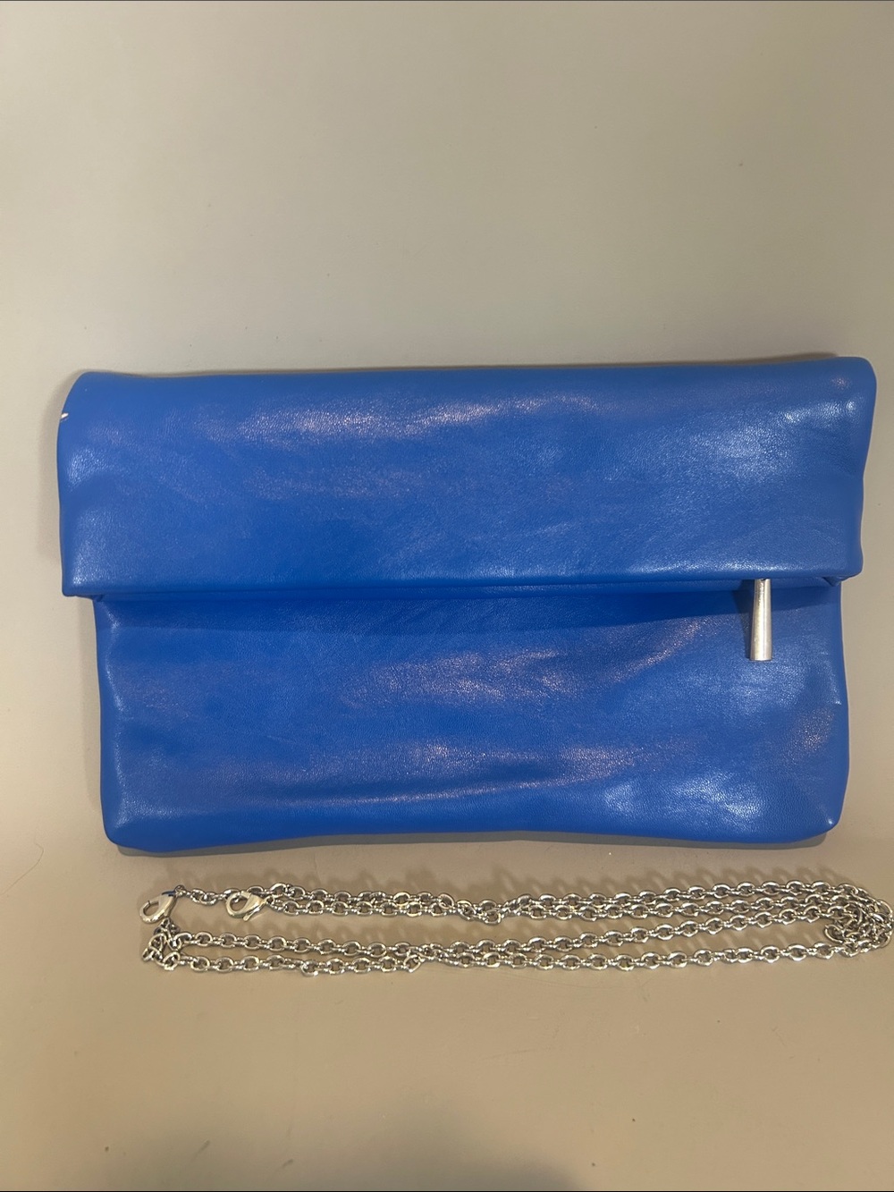 (10+) No Name Blue Fold-Over Clutch Bag with Chain Strap Used Clean China